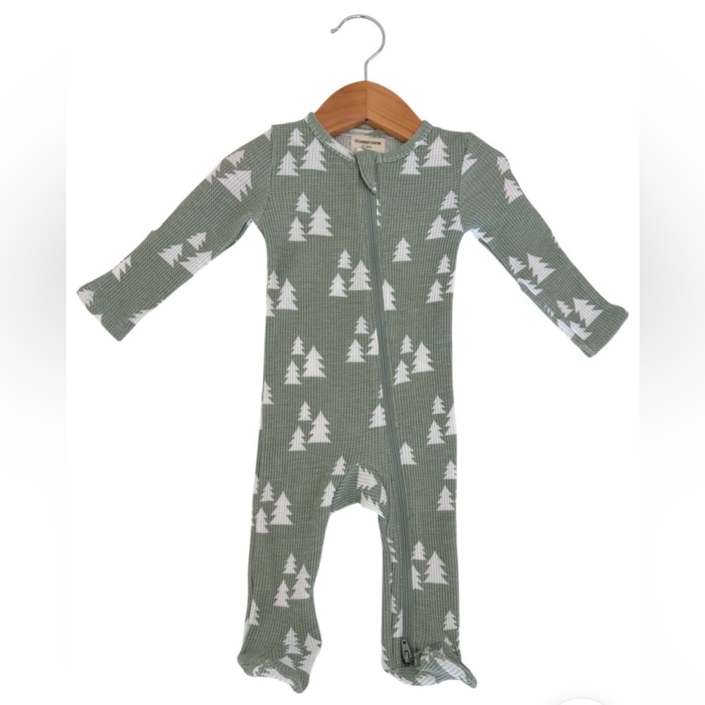 Organic Waffle 2-Way Zip Footie, Alpine Trees